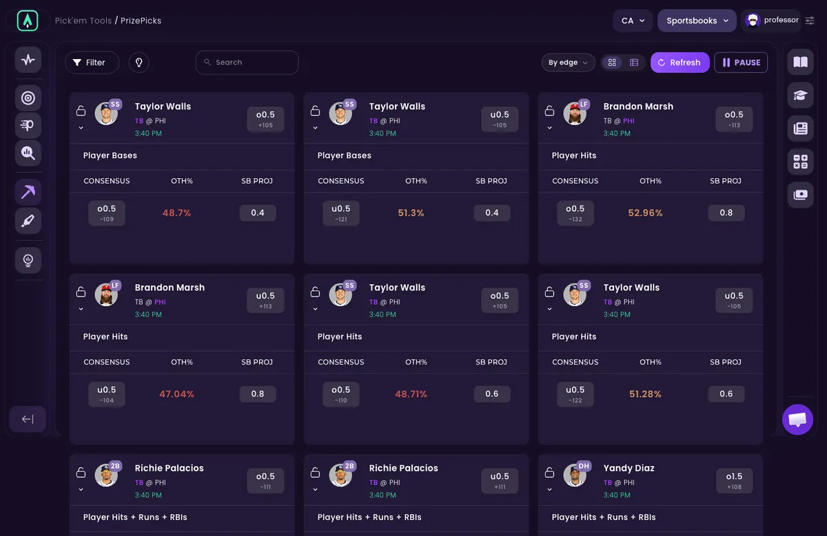 Sharp App Pick'em — PrizePicks, Underdog and Sleeper boards graded against fair value
